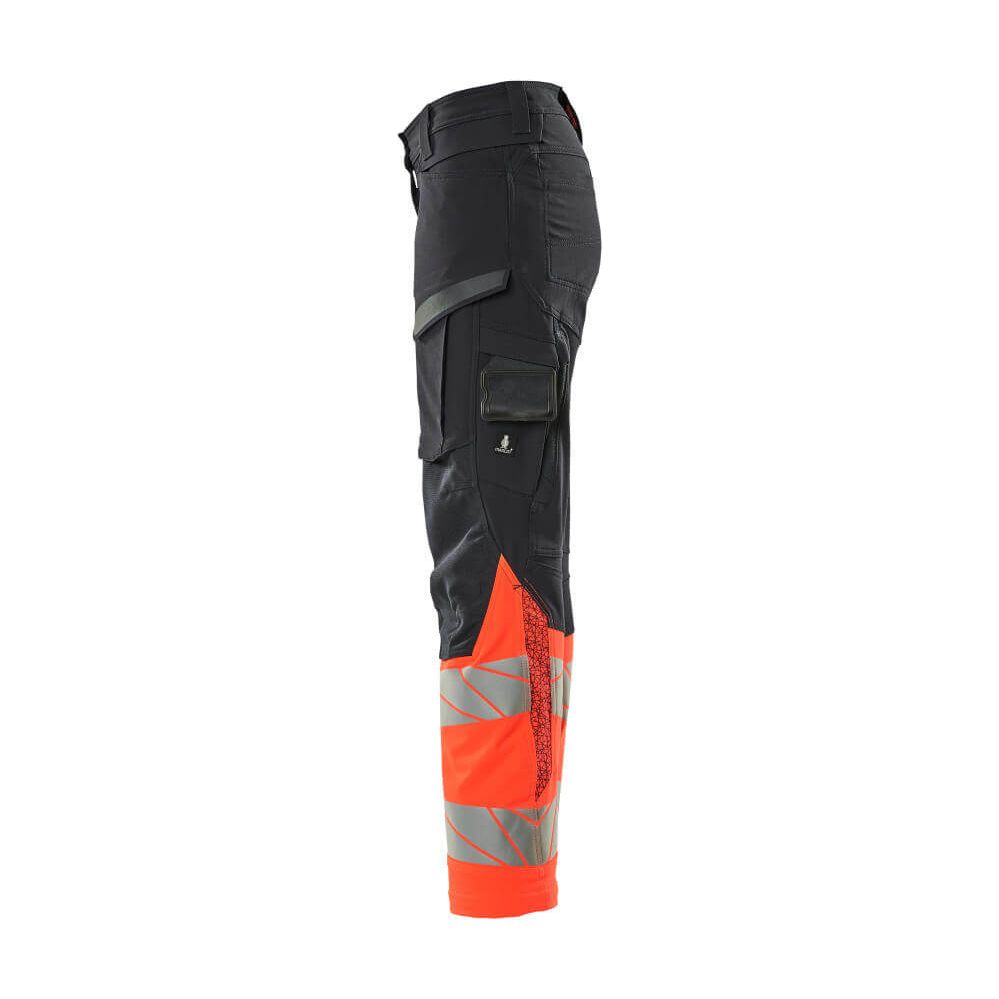 Mascot Hi-Vis Trousers Kneepad Stretch Right #colour_dark-navy-blue-hi-vis-red