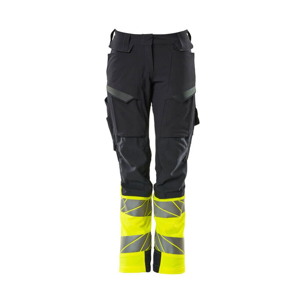 Mascot Hi-Vis Trousers Kneepad Stretch Front #colour_dark-navy-blue-hi-vis-yellow