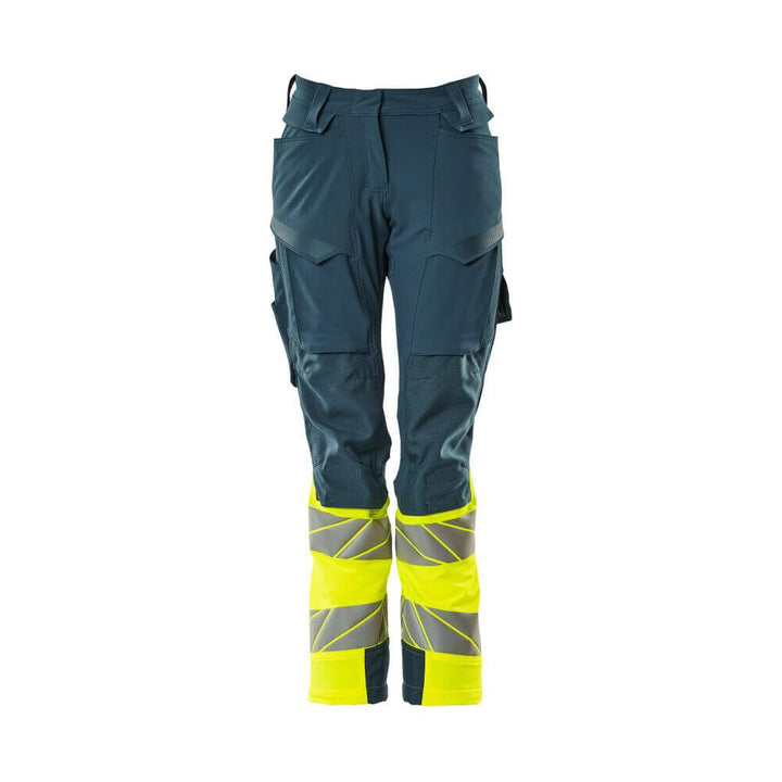 Mascot Hi-Vis Trousers Kneepad Stretch Front #colour_dark-petroleum-hi-vis-yellow