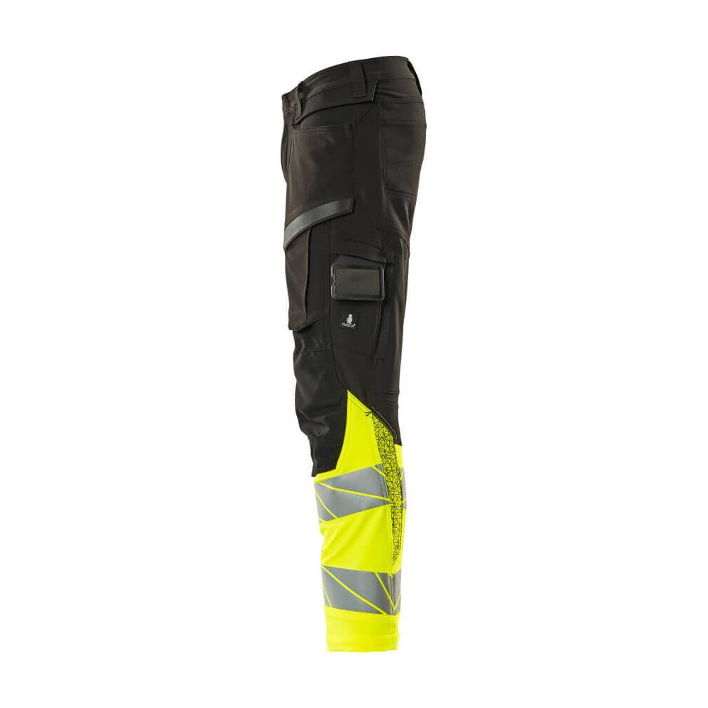 Mascot Hi-Vis Trousers Kneepad Stretch Right #colour_black-hi-vis-yellow