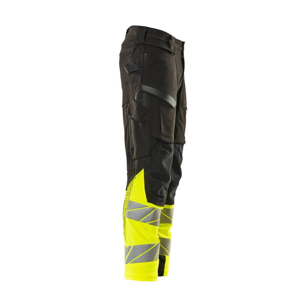 Mascot Hi-Vis Trousers Kneepad Stretch Left #colour_black-hi-vis-yellow