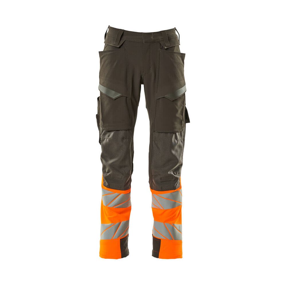 Mascot Hi-Vis Trousers Kneepad Stretch Front #colour_dark-anthracite-grey-hi-vis-orange