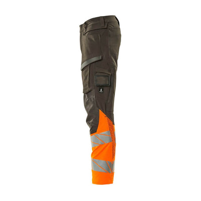 Mascot Hi-Vis Trousers Kneepad Stretch Right #colour_dark-anthracite-grey-hi-vis-orange