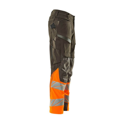 Mascot Hi-Vis Trousers Kneepad Stretch Left #colour_dark-anthracite-grey-hi-vis-orange
