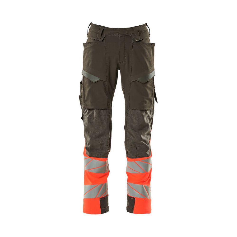 Mascot Hi-Vis Trousers Kneepad Stretch Front #colour_dark-anthracite-grey-hi-vis-red