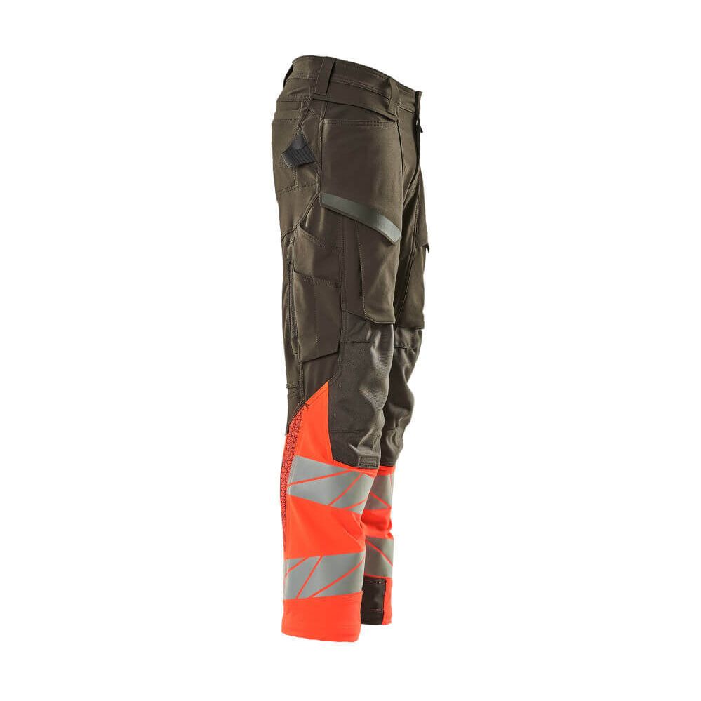 Mascot Hi-Vis Trousers Kneepad Stretch Left #colour_dark-anthracite-grey-hi-vis-red