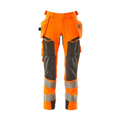 Mascot Hi-Vis Trousers with Stretch & Holster Pockets 19031-711 Front #colour_hi-vis-orange-dark-anthracite-grey
