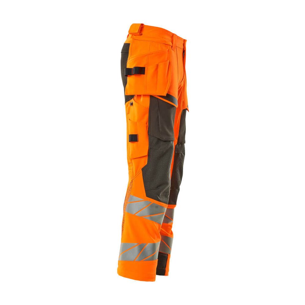 Mascot Hi-Vis Trousers with Stretch & Holster Pockets 19031-711 Left #colour_hi-vis-orange-dark-anthracite-grey