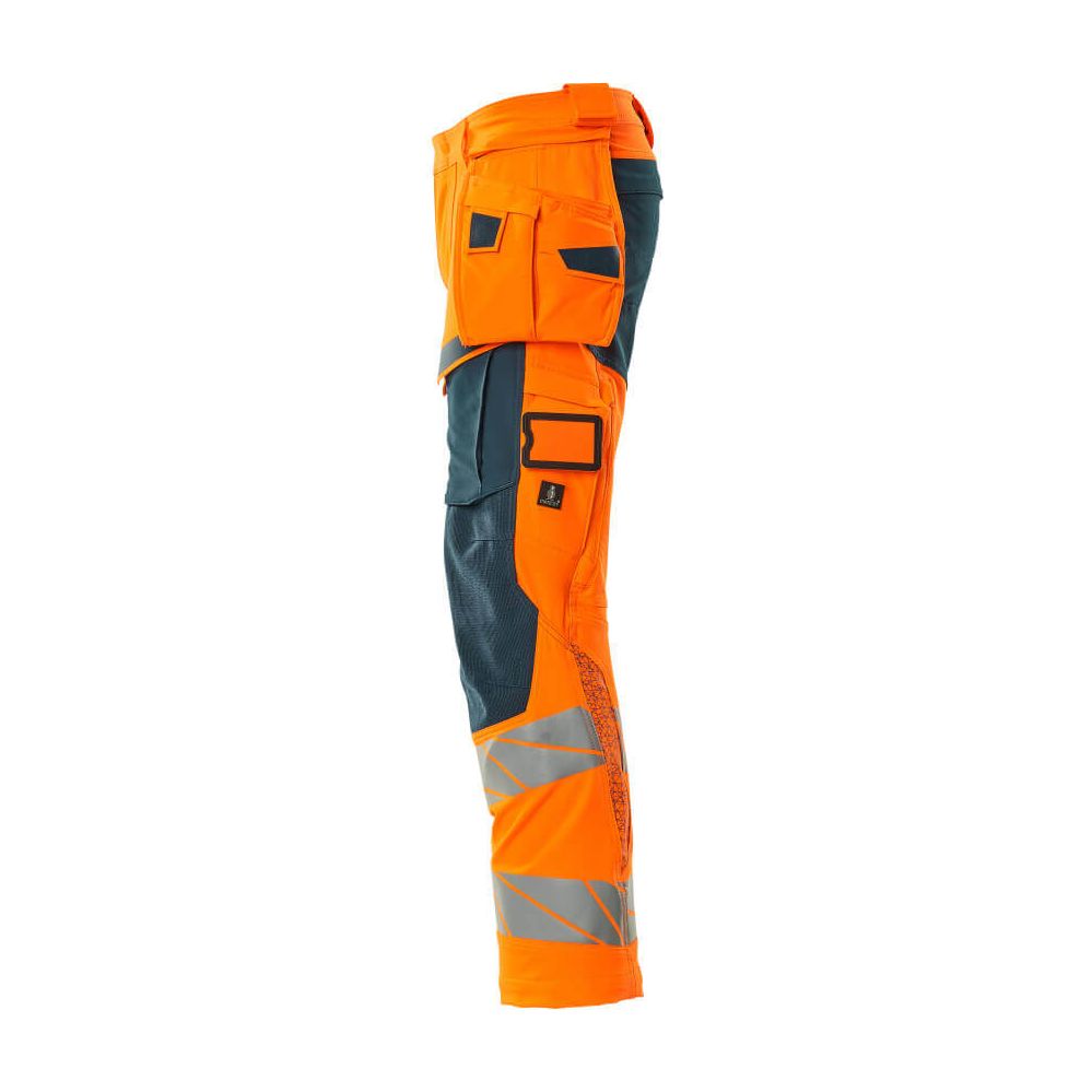 Mascot Hi-Vis Trousers with Stretch & Holster Pockets 19031-711 Right #colour_hi-vis-orange-dark-petroleum