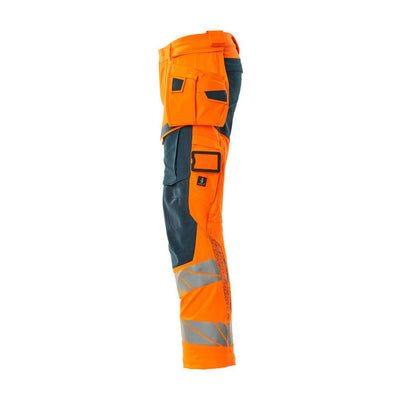 Mascot Hi-Vis Trousers with Stretch & Holster Pockets 19031-711 Right #colour_hi-vis-orange-dark-petroleum