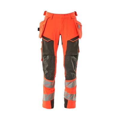 Mascot Hi-Vis Trousers with Stretch & Holster Pockets 19031-711 Front #colour_hi-vis-red-dark-anthracite-grey
