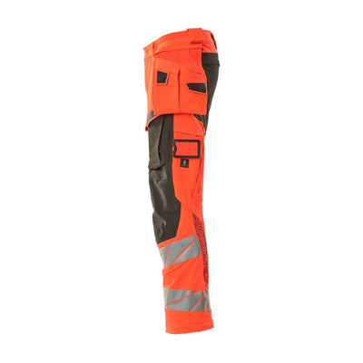 Mascot Hi-Vis Trousers with Stretch & Holster Pockets 19031-711 Right #colour_hi-vis-red-dark-anthracite-grey