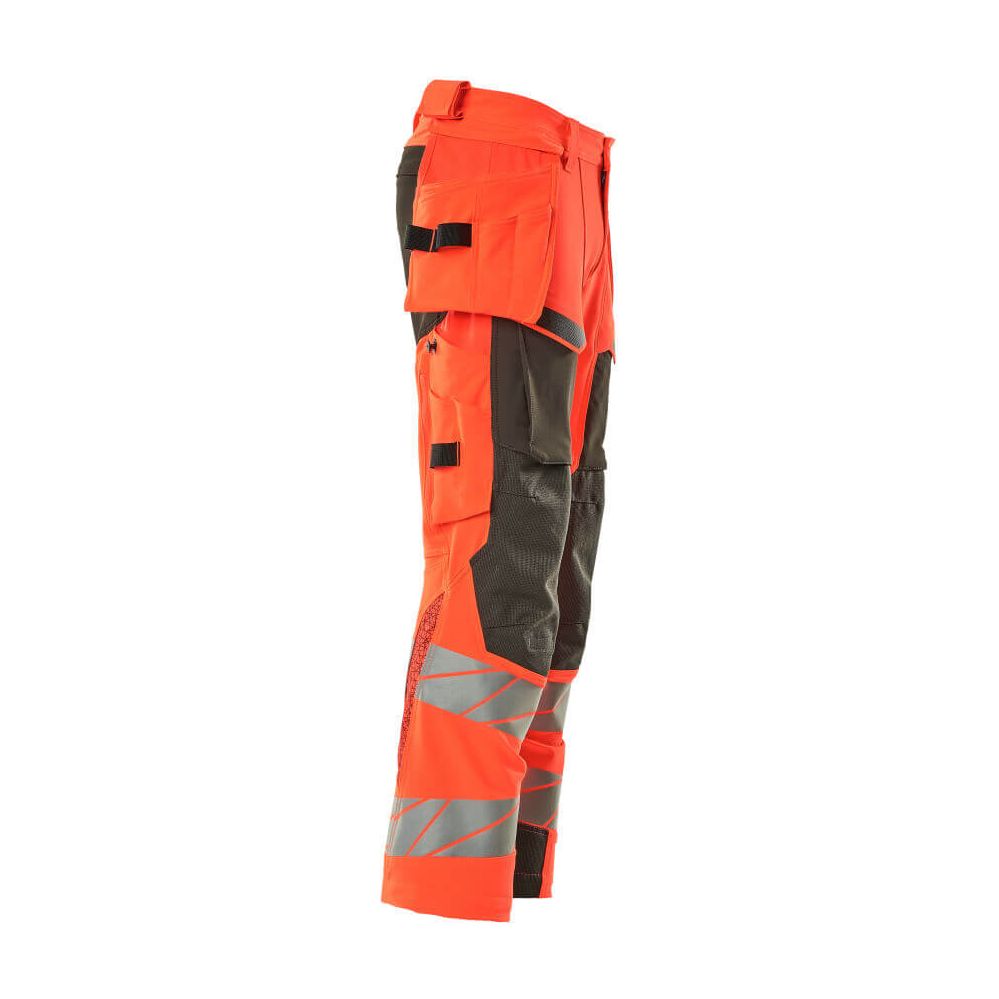 Mascot Hi-Vis Trousers with Stretch & Holster Pockets 19031-711 Left #colour_hi-vis-red-dark-anthracite-grey