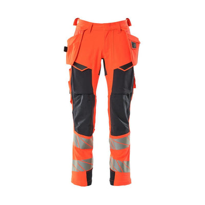 Mascot Hi-Vis Trousers with Stretch & Holster Pockets 19031-711 Front #colour_hi-vis-red-dark-navy-blue