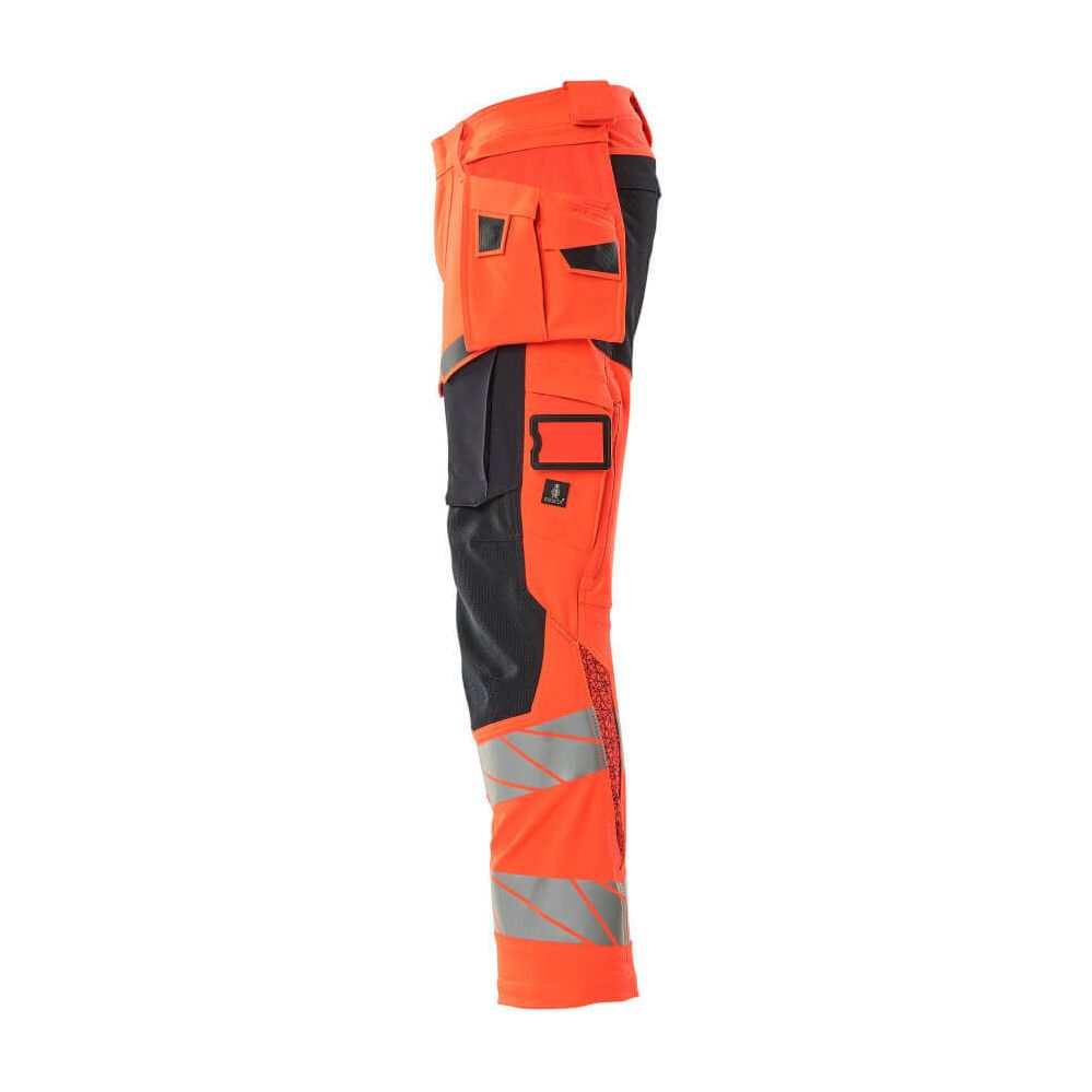 Mascot Hi-Vis Trousers with Stretch & Holster Pockets 19031-711 Right #colour_hi-vis-red-dark-navy-blue