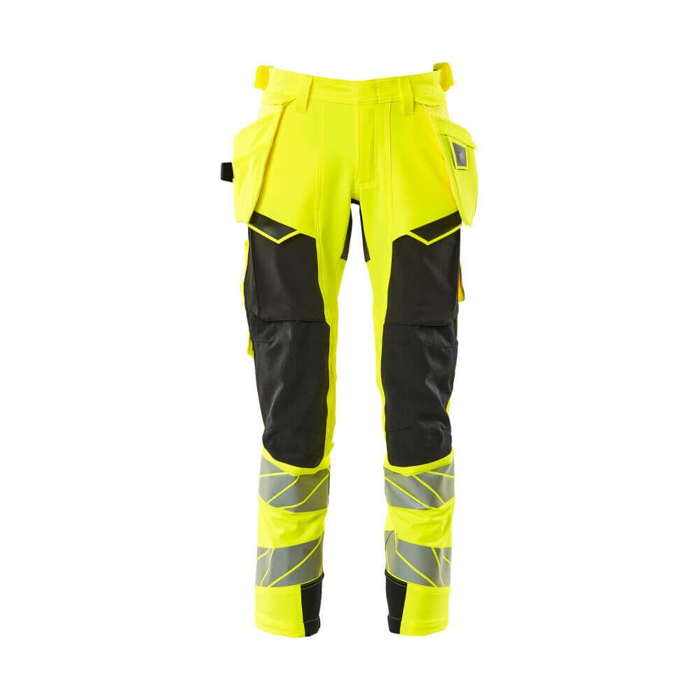 Mascot Hi-Vis Trousers with Stretch & Holster Pockets 19031-711 Front #colour_hi-vis-yellow-black