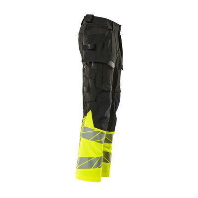 Mascot Hi-Vis Trousers with Stretch & Holster Pockets 19131-711 Left #colour_black-hi-vis-yellow
