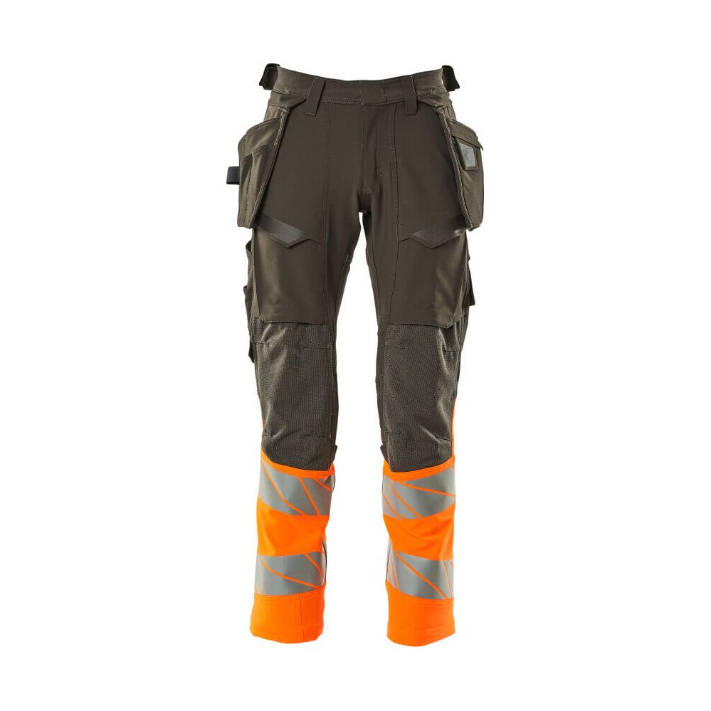 Mascot Hi-Vis Trousers with Stretch & Holster Pockets 19131-711 Front #colour_dark-anthracite-grey-hi-vis-orange