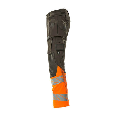 Mascot Hi-Vis Trousers with Stretch & Holster Pockets 19131-711 Right #colour_dark-anthracite-grey-hi-vis-orange