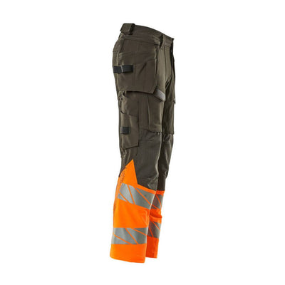 Mascot Hi-Vis Trousers with Stretch & Holster Pockets 19131-711 Left #colour_dark-anthracite-grey-hi-vis-orange