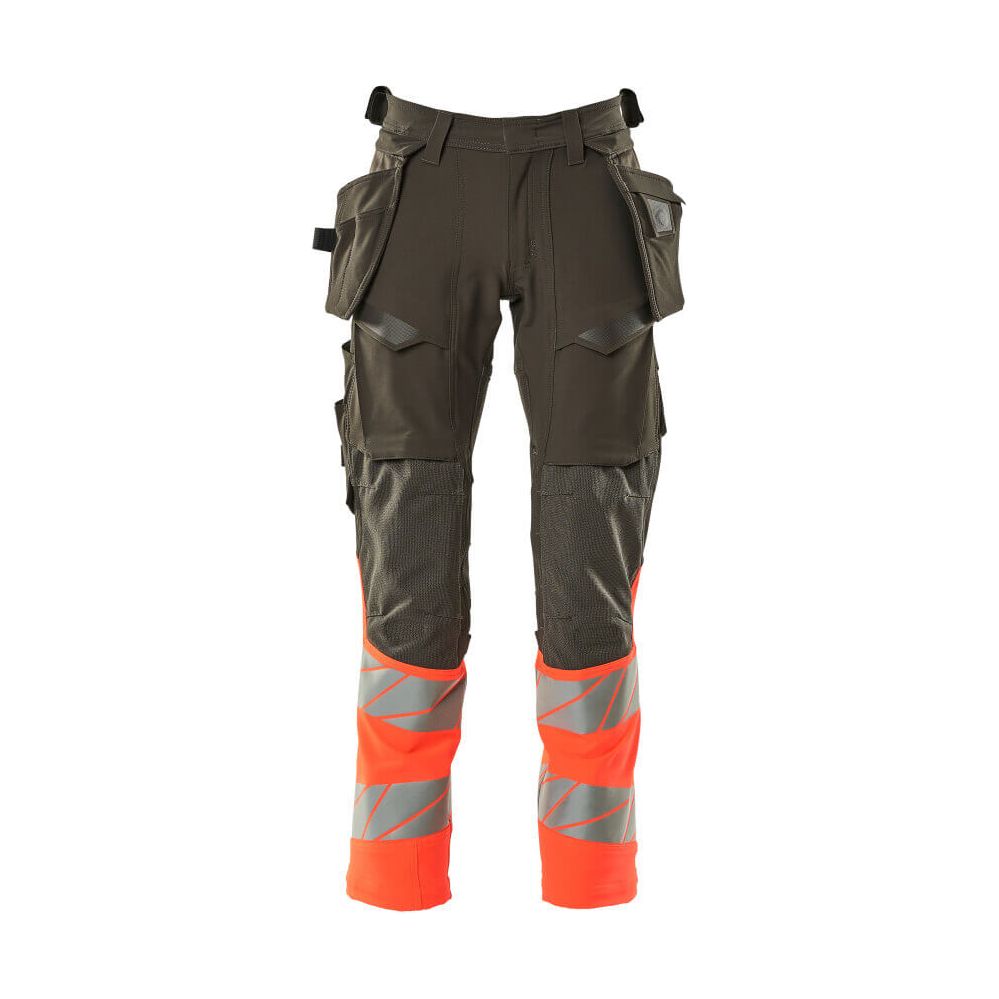 Mascot Hi-Vis Trousers with Stretch & Holster Pockets 19131-711 Front #colour_dark-anthracite-grey-hi-vis-red