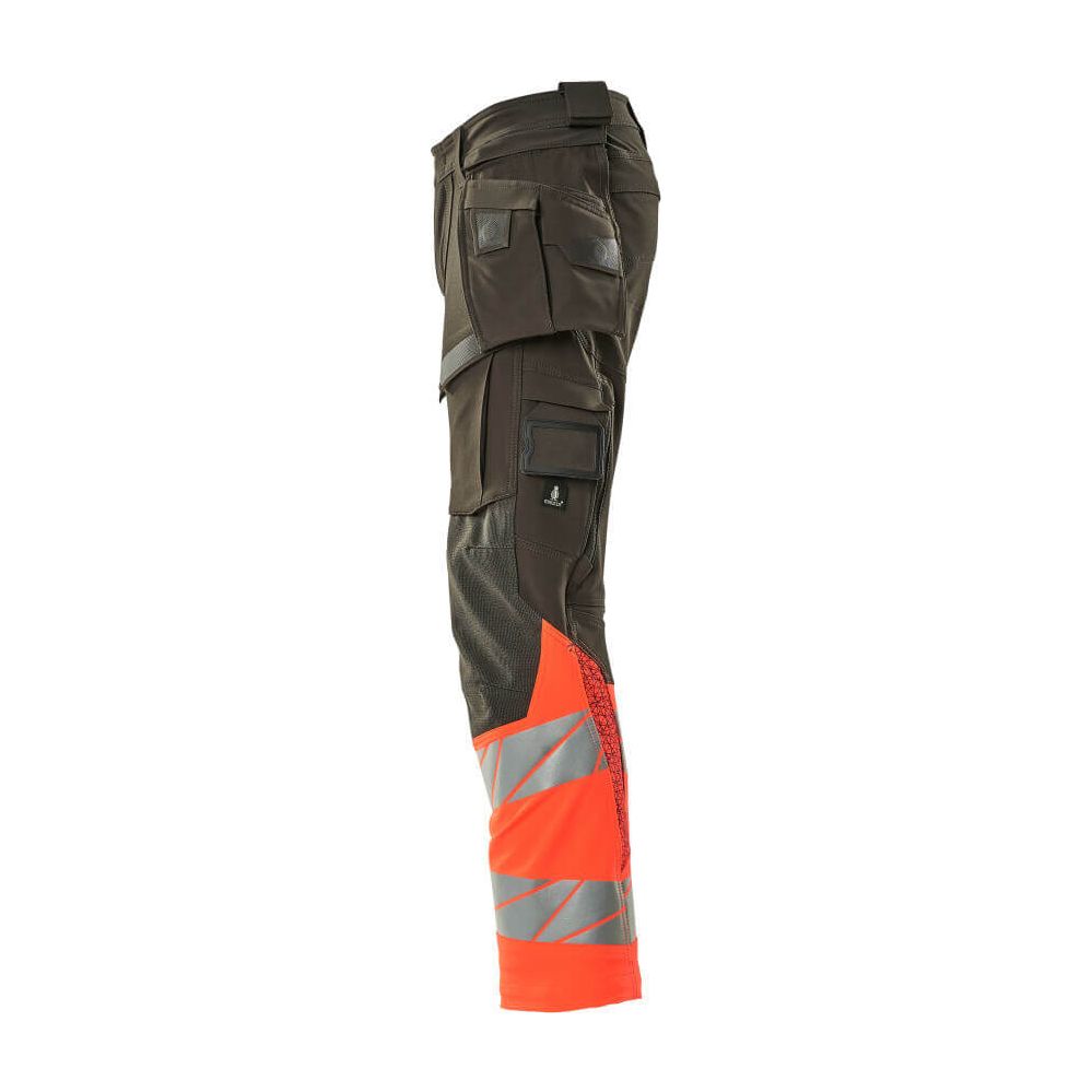 Mascot Hi-Vis Trousers with Stretch & Holster Pockets 19131-711 Right #colour_dark-anthracite-grey-hi-vis-red