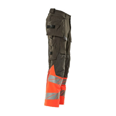 Mascot Hi-Vis Trousers with Stretch & Holster Pockets 19131-711 Left #colour_dark-anthracite-grey-hi-vis-red