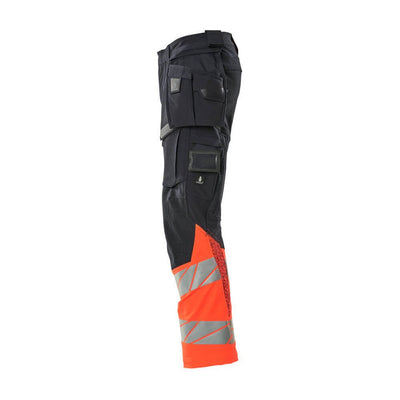 Mascot Hi-Vis Trousers with Stretch & Holster Pockets 19131-711 Right #colour_dark-navy-blue-hi-vis-red