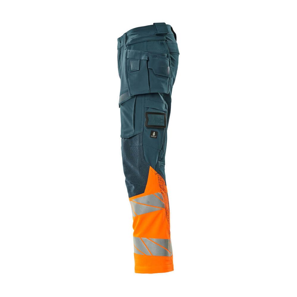Mascot Hi-Vis Trousers with Stretch & Holster Pockets 19131-711 Right #colour_dark-petroleum-hi-vis-orange