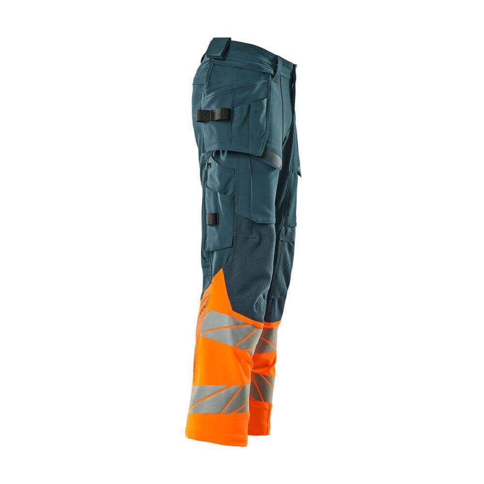 Mascot Hi-Vis Trousers with Stretch & Holster Pockets 19131-711 Left #colour_dark-petroleum-hi-vis-orange