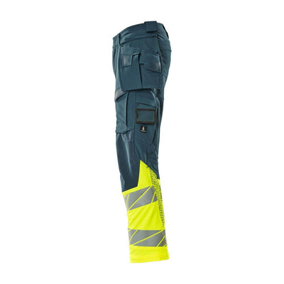 Mascot Hi-Vis Trousers with Stretch & Holster Pockets 19131-711 Right #colour_dark-petroleum-hi-vis-yellow
