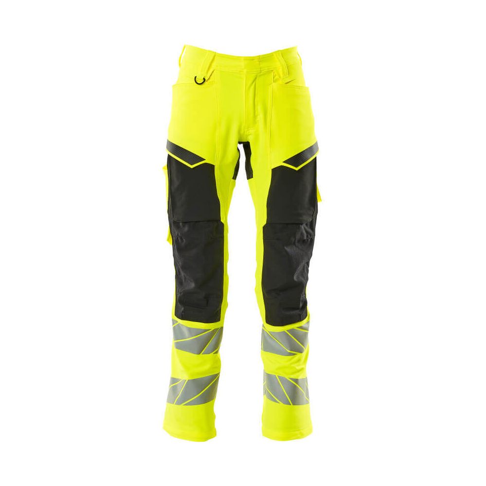 Mascot Hi-Vis Trousers with Stretch & Kneepad Pockets 19479-711 Front #colour_hi-vis-yellow-black