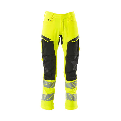 Mascot Hi-Vis Trousers with Stretch & Kneepad Pockets 19479-711 Front #colour_hi-vis-yellow-black
