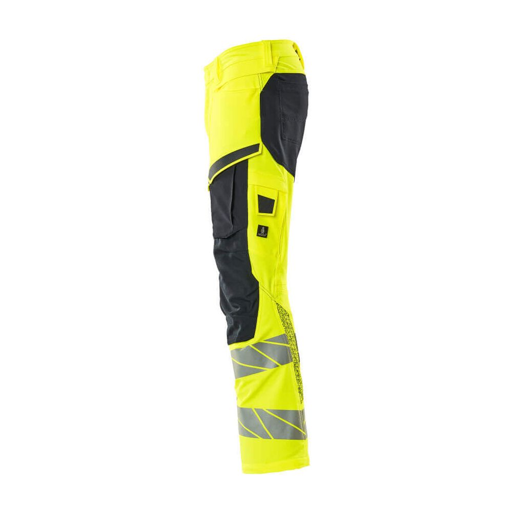 Mascot Hi-Vis Trousers with Stretch & Kneepad Pockets 19479-711 Right #colour_hi-vis-yellow-dark-navy-blue
