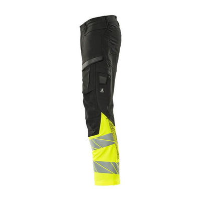 Mascot Hi-Vis Trousers with Stretch & Kneepad Pockets 19879-711 Right #colour_black-hi-vis-yellow