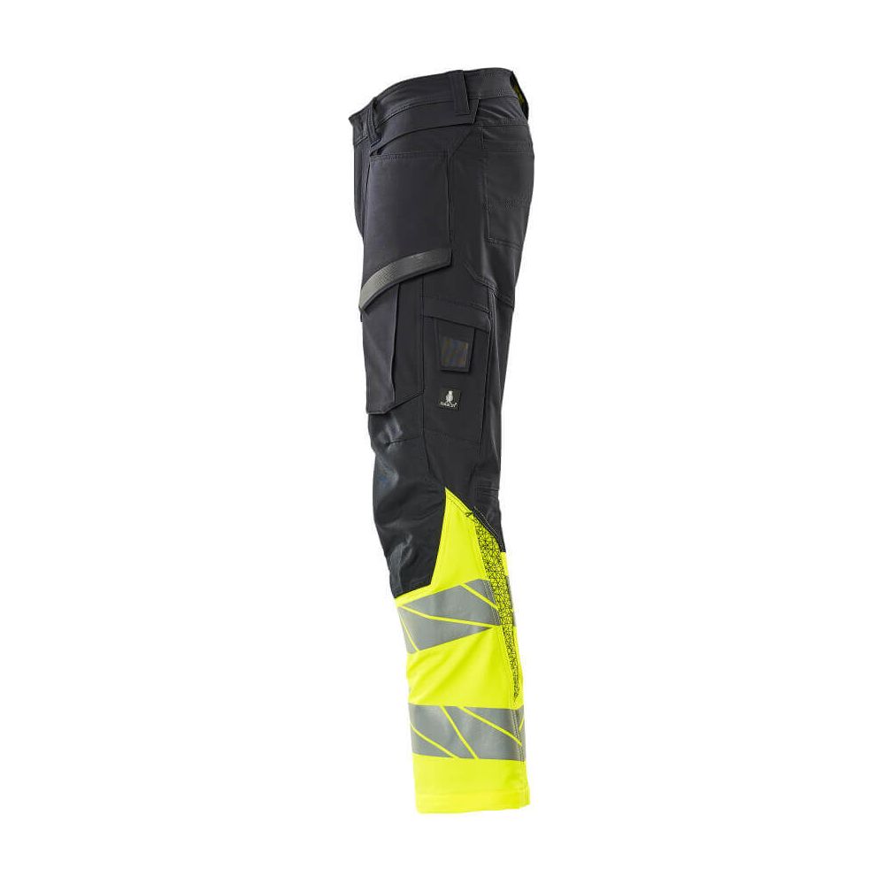 Mascot Hi-Vis Trousers with Stretch & Kneepad Pockets 19879-711 Right #colour_dark-navy-blue-hi-vis-yellow