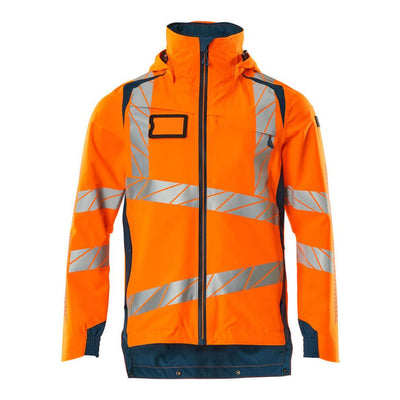 Mascot Hi-Vis Waterproof Outer Shell Jacket 19001-449 Front #colour_hi-vis-orange-dark-petroleum