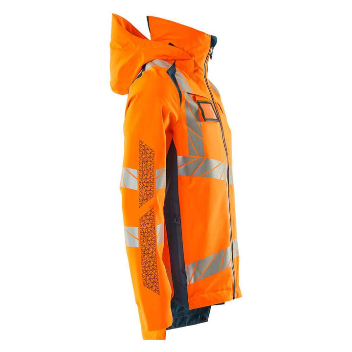 Mascot Hi-Vis Waterproof Outer Shell Jacket 19001-449 Left #colour_hi-vis-orange-dark-petroleum