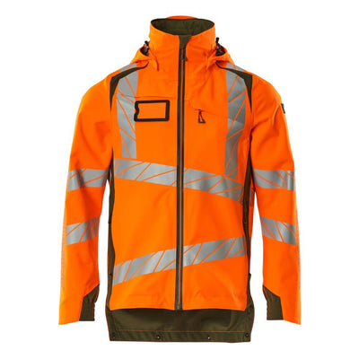 Mascot Hi-Vis Waterproof Outer Shell Jacket 19001-449 Front #colour_hi-vis-orange-moss-green
