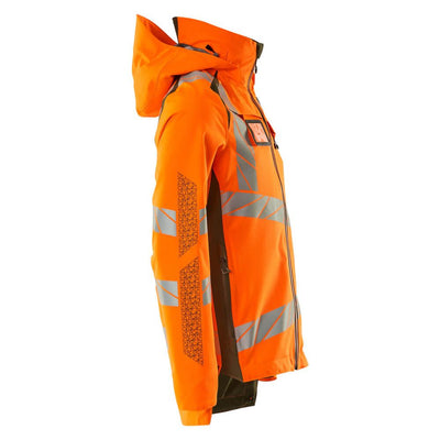 Mascot Hi-Vis Waterproof Outer Shell Jacket 19001-449 Left #colour_hi-vis-orange-moss-green