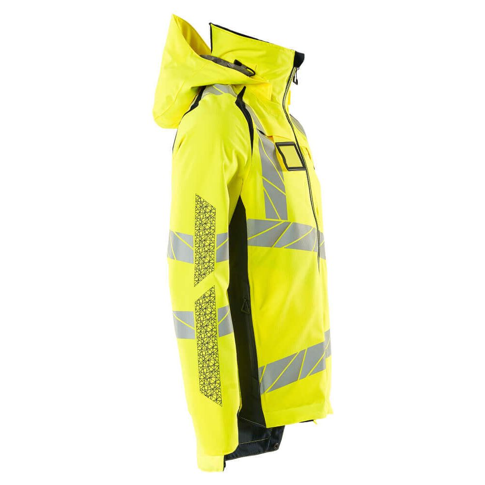 Mascot Hi-Vis Waterproof Outer Shell Jacket 19001-449 Left #colour_hi-vis-yellow-dark-navy-blue