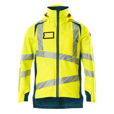 Mascot Hi-Vis Waterproof Outer Shell Jacket 19001-449 Front #colour_hi-vis-yellow-dark-petroleum