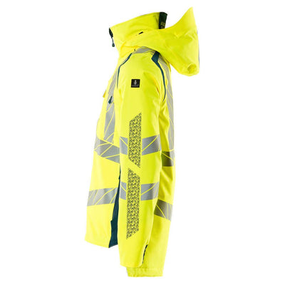 Mascot Hi-Vis Waterproof Outer Shell Jacket 19001-449 Right #colour_hi-vis-yellow-dark-petroleum