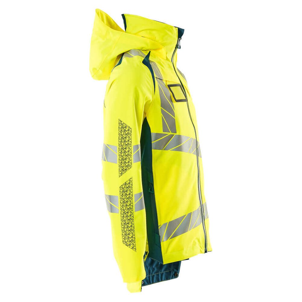 Mascot Hi-Vis Waterproof Outer Shell Jacket 19001-449 Left #colour_hi-vis-yellow-dark-petroleum