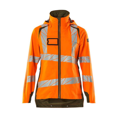 Mascot Hi-Vis WAterproof Outer Shell Jacket 19011-449 Front #colour_hi-vis-orange-moss-green