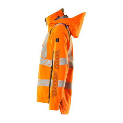 Mascot Hi-Vis WAterproof Outer Shell Jacket 19011-449 Right #colour_hi-vis-orange-moss-green