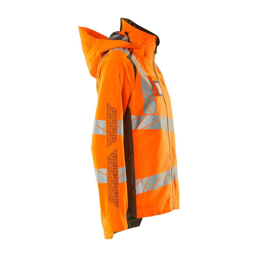 Mascot Hi-Vis WAterproof Outer Shell Jacket 19011-449 Left #colour_hi-vis-orange-moss-green