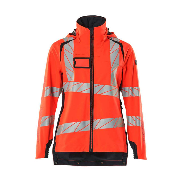 Mascot Hi-Vis WAterproof Outer Shell Jacket 19011-449 Front #colour_hi-vis-red-dark-navy-blue