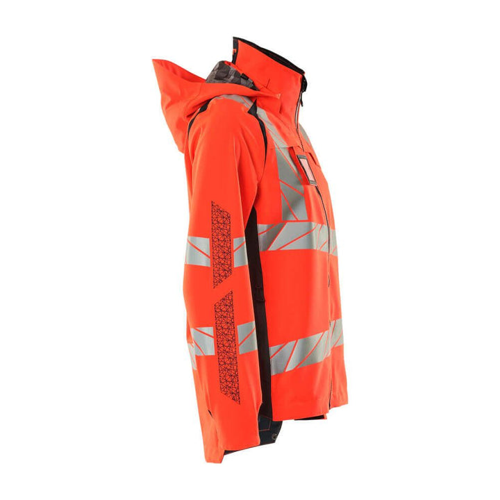 Mascot Hi-Vis WAterproof Outer Shell Jacket 19011-449 Left #colour_hi-vis-red-dark-navy-blue