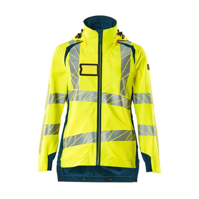 Mascot Hi-Vis WAterproof Outer Shell Jacket 19011-449 Front #colour_hi-vis-yellow-dark-petroleum